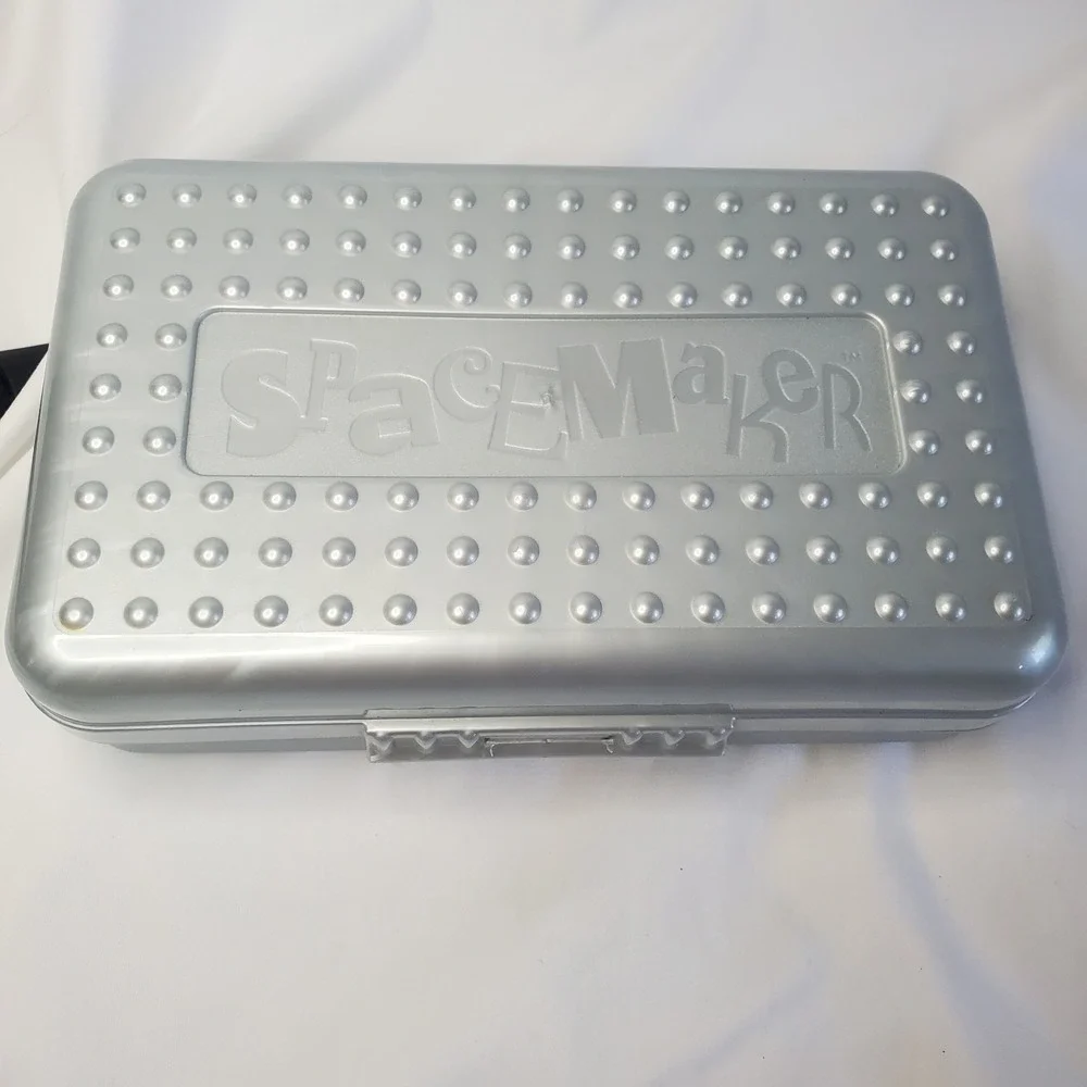 Vtg Original 90s SpaceMaker Plastic Pencil Box School Storage Case Silver Grey